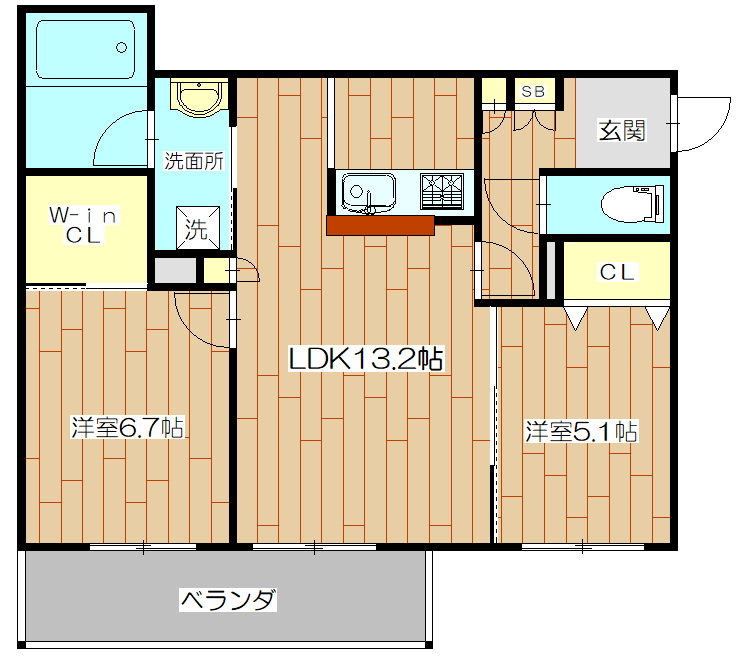 シャーメゾンフォレナ01号室タイプの間取り図